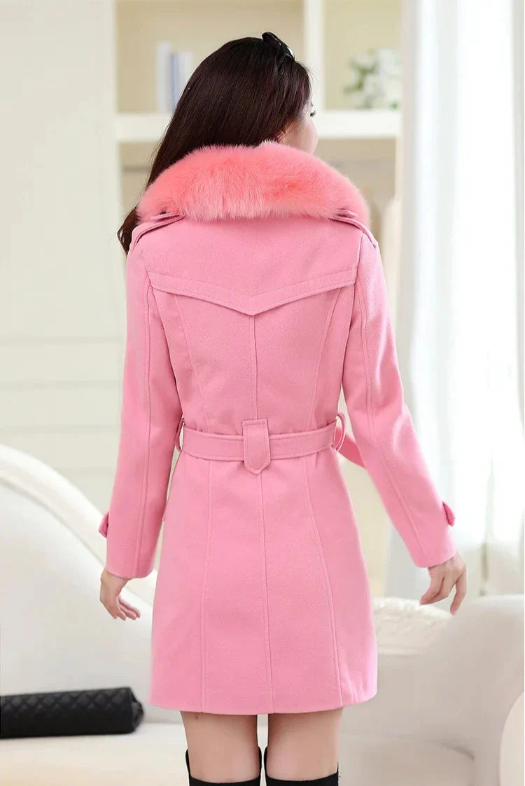 Abrigo largo con cuello de felpa y lazo - Imagen 7